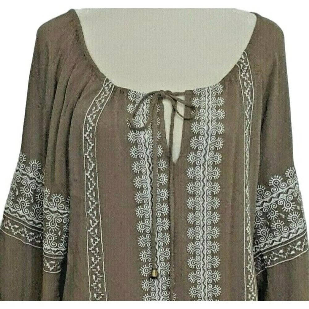 Urban Mangoz Tunic Top S Womens Oversize Peasant Embroidered Gray Drawstring